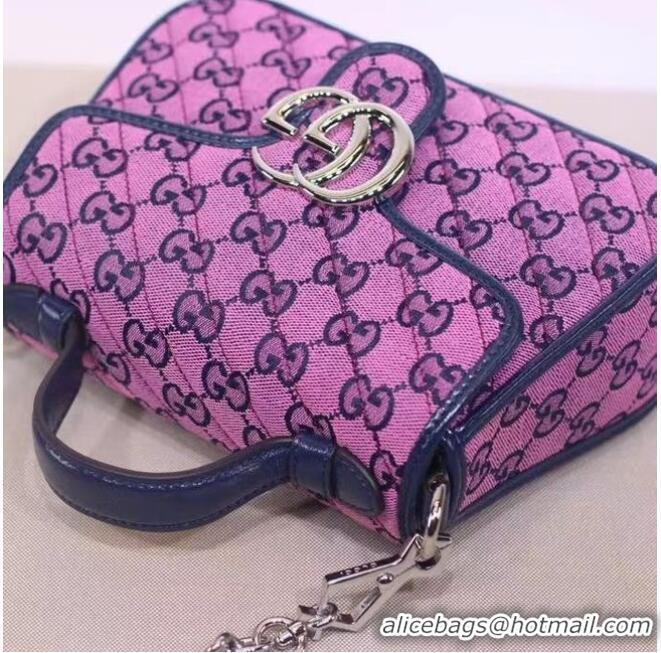 Famous Brand Gucci GG Marmont Multicolor mini top handle bag 583571 Pink and blue