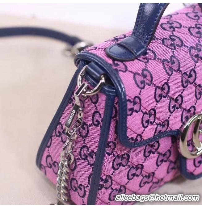 Famous Brand Gucci GG Marmont Multicolor mini top handle bag 583571 Pink and blue