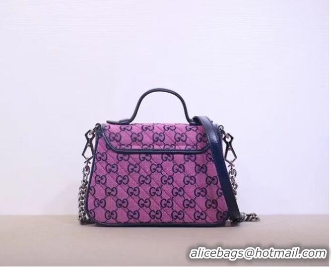 Famous Brand Gucci GG Marmont Multicolor mini top handle bag 583571 Pink and blue