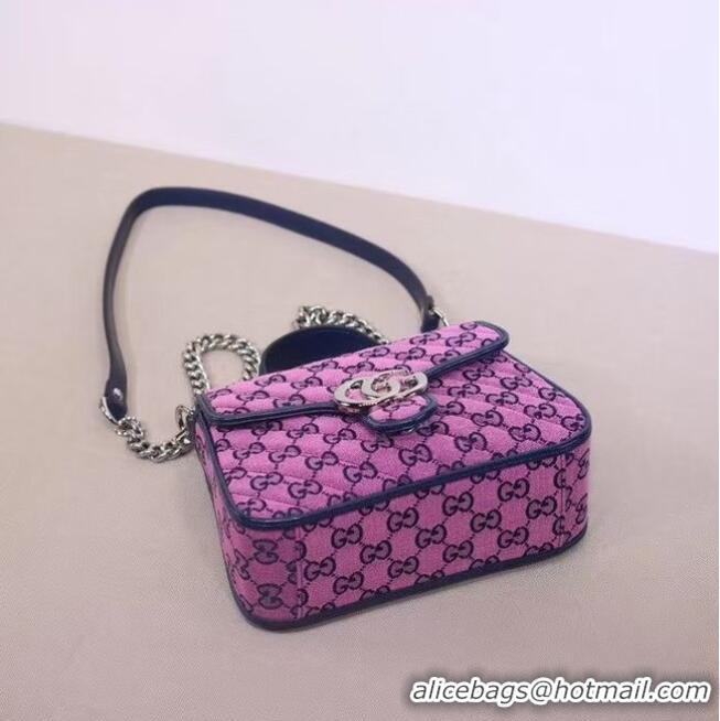 Famous Brand Gucci GG Marmont Multicolor mini top handle bag 583571 Pink and blue