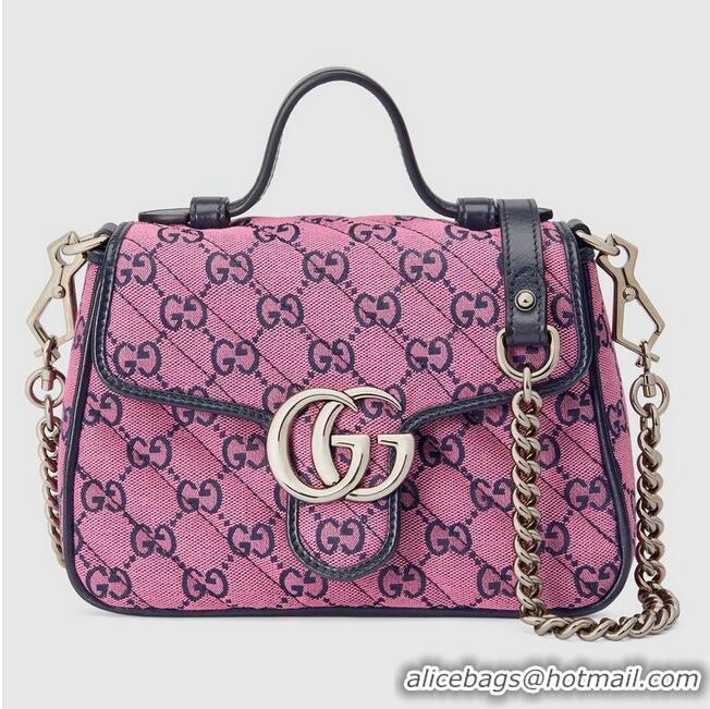 Famous Brand Gucci GG Marmont Multicolor mini top handle bag 583571 Pink and blue