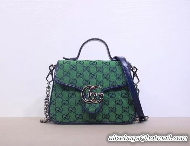 Famous Brand Gucci GG Marmont Multicolor mini top handle bag 583571 green