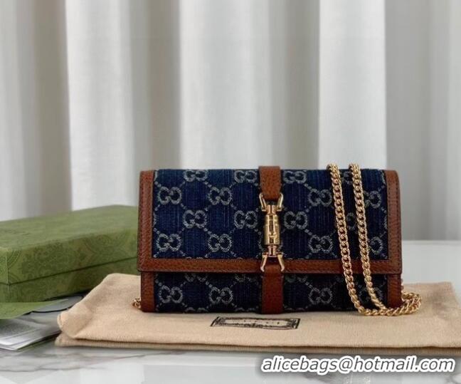 Promotional Gucci Jackie 1961 chain wallet denim 652681 Blue