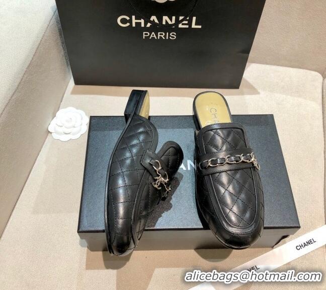 Classic Practical Chanel Lambskin CC Chain Flat Mules G37314 Black 2021