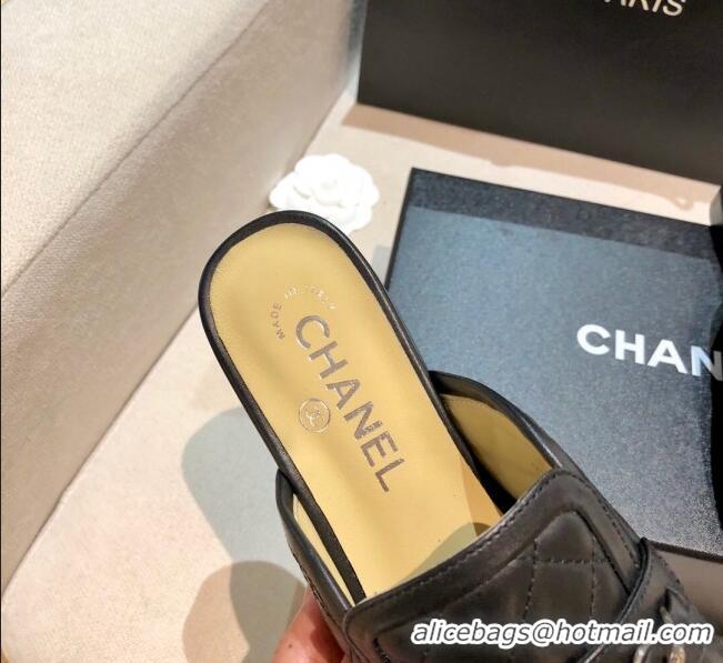 Classic Practical Chanel Lambskin CC Chain Flat Mules G37314 Black 2021