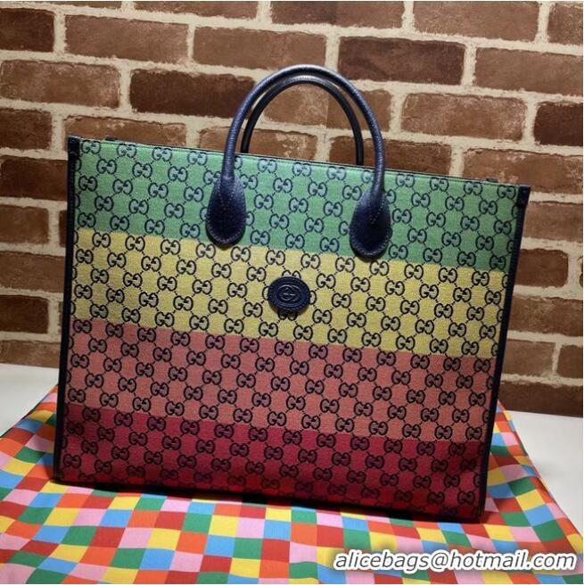 Affordable Price Gucci GG shopping bag 659980 Green&yellow&red& powder