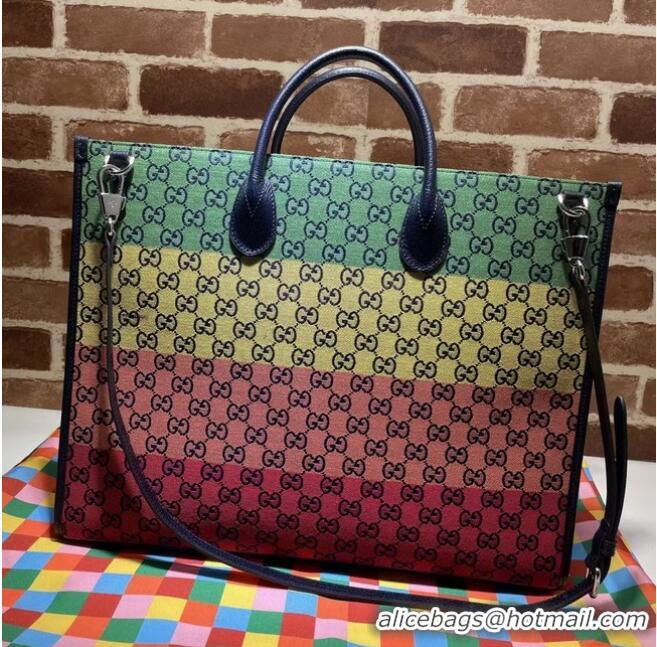 Affordable Price Gucci GG shopping bag 659980 Green&yellow&red& powder