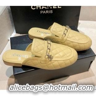 New Style Chanel Lambskin CC Chain Flat Mules G37314 Apricot 2021