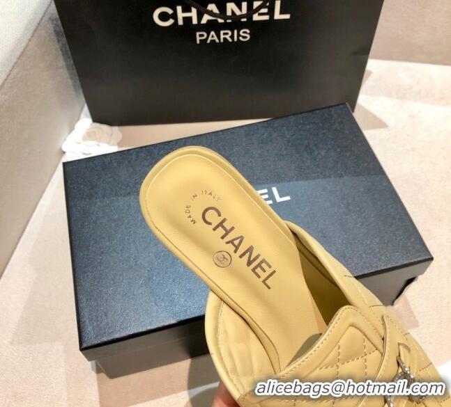 New Style Chanel Lambskin CC Chain Flat Mules G37314 Apricot 2021