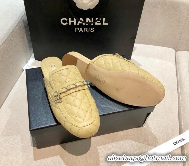 New Style Chanel Lambskin CC Chain Flat Mules G37314 Apricot 2021