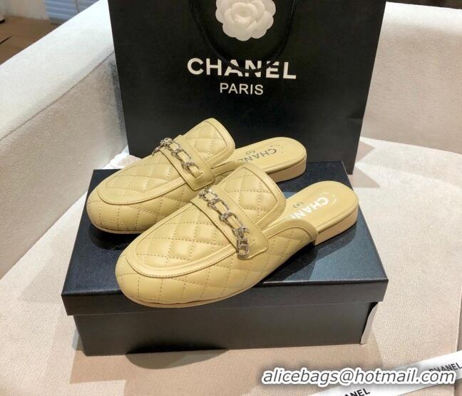 New Style Chanel Lambskin CC Chain Flat Mules G37314 Apricot 2021