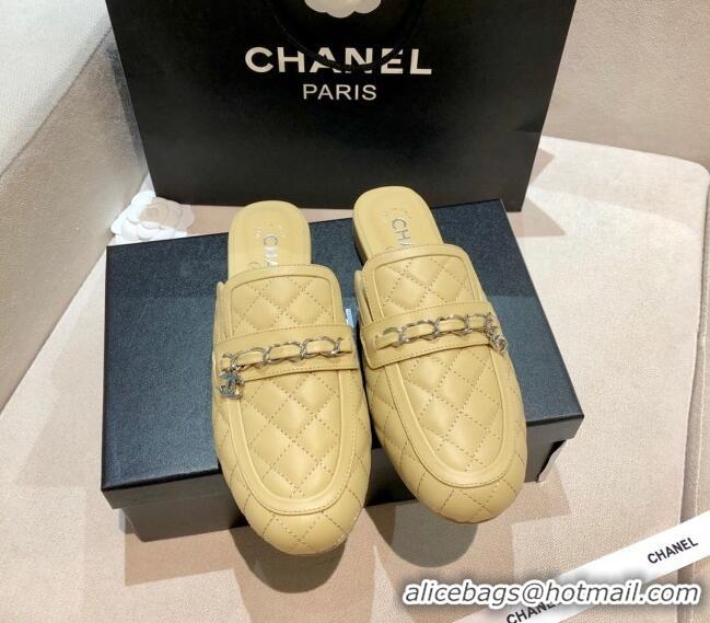 New Style Chanel Lambskin CC Chain Flat Mules G37314 Apricot 2021