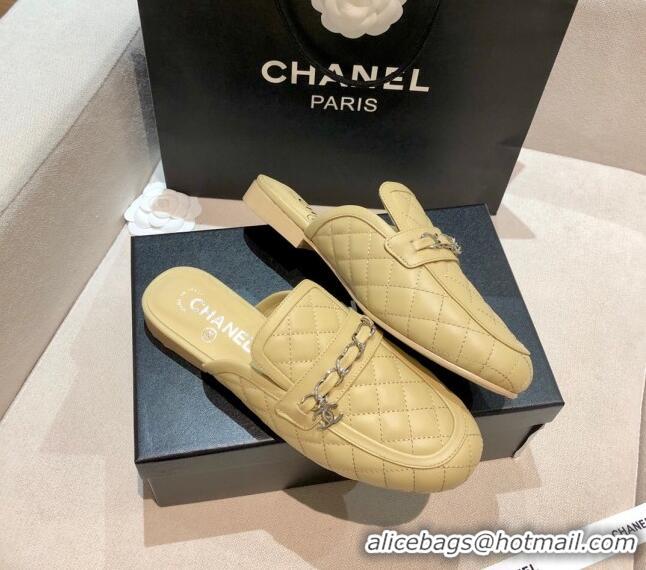 New Style Chanel Lambskin CC Chain Flat Mules G37314 Apricot 2021