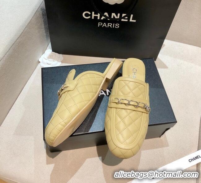 New Style Chanel Lambskin CC Chain Flat Mules G37314 Apricot 2021