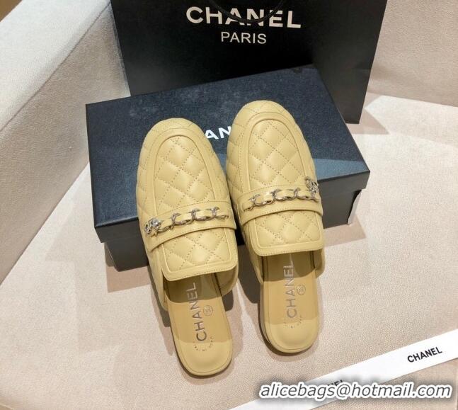 New Style Chanel Lambskin CC Chain Flat Mules G37314 Apricot 2021