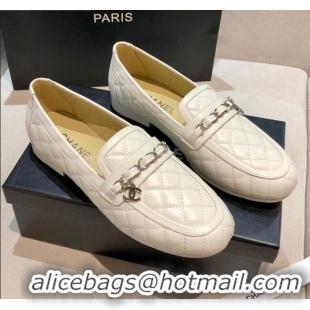 Perfect Chanel Lambskin Loafers G37312 White 2021