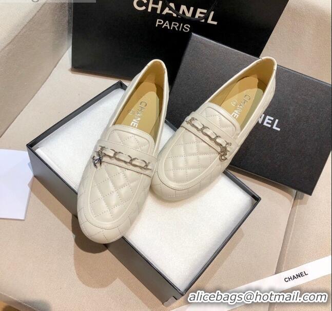 Perfect Chanel Lambskin Loafers G37312 White 2021