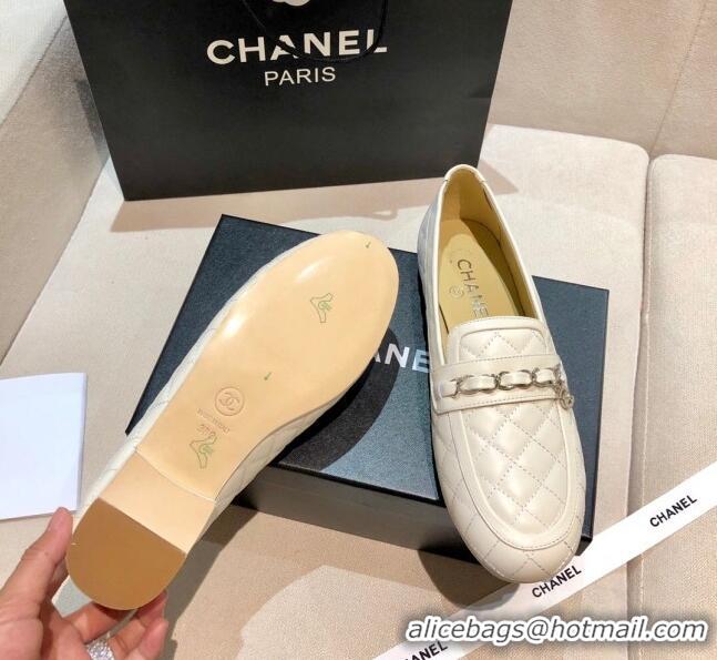 Perfect Chanel Lambskin Loafers G37312 White 2021