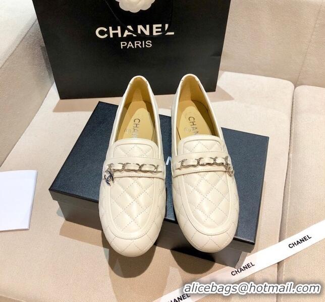 Perfect Chanel Lambskin Loafers G37312 White 2021