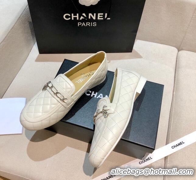 Perfect Chanel Lambskin Loafers G37312 White 2021