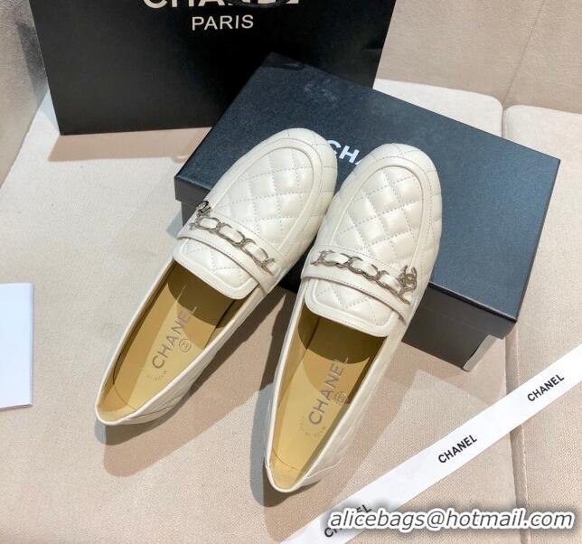 Perfect Chanel Lambskin Loafers G37312 White 2021