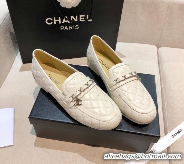 Perfect Chanel Lambskin Loafers G37312 White 2021