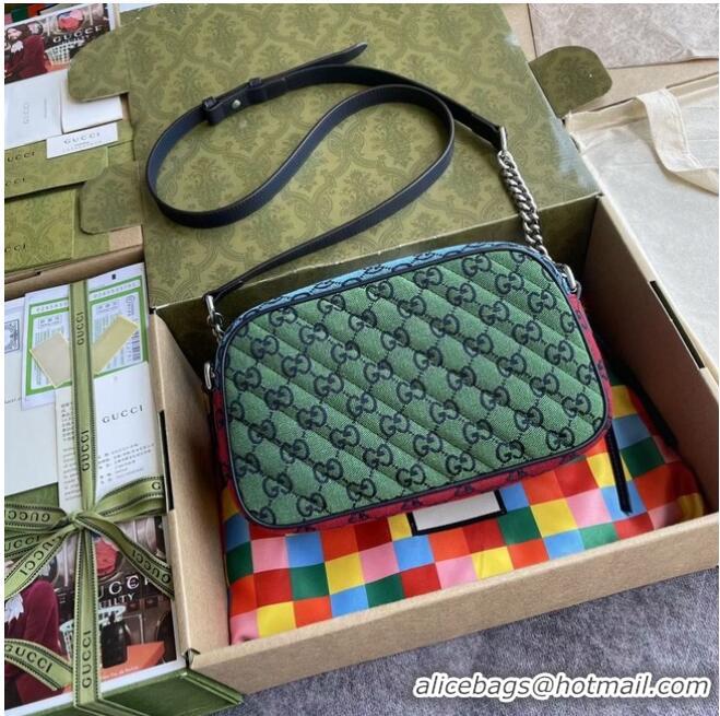 Best Price Gucci GG Marmont Multicolor small shoulder bag 447632 Green&yellow&red& powder