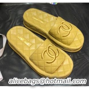 Best Price Chanel Lambskin Platform Flat Slide Sandals G36901 Yellow 2021