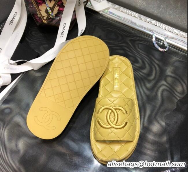 Best Price Chanel Lambskin Platform Flat Slide Sandals G36901 Yellow 2021