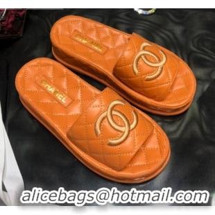 Reasonable Price Chanel Lambskin Platform Flat Slide Sandals G36901 Orange 2021