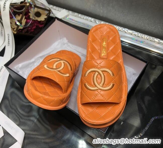 Reasonable Price Chanel Lambskin Platform Flat Slide Sandals G36901 Orange 2021