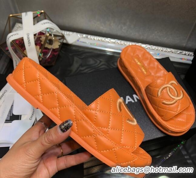 Reasonable Price Chanel Lambskin Platform Flat Slide Sandals G36901 Orange 2021