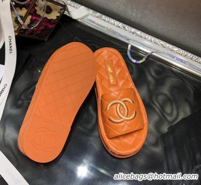 Reasonable Price Chanel Lambskin Platform Flat Slide Sandals G36901 Orange 2021