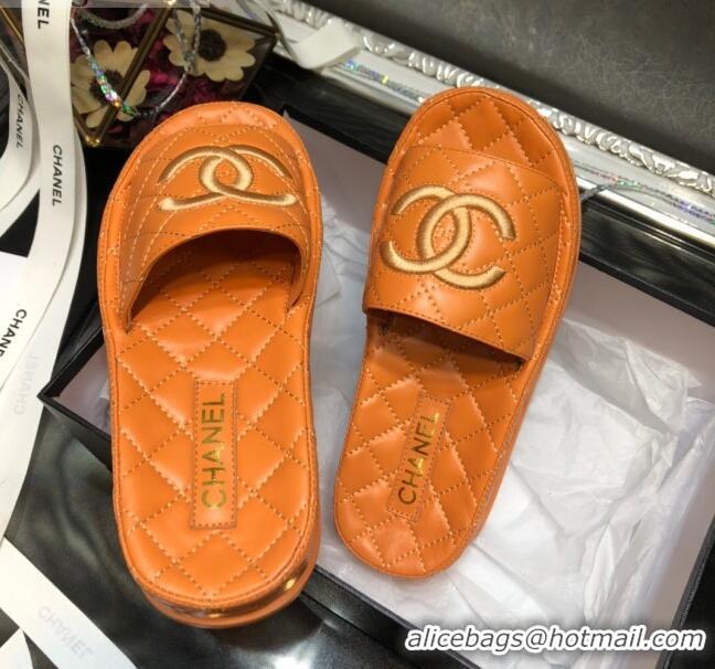 Reasonable Price Chanel Lambskin Platform Flat Slide Sandals G36901 Orange 2021