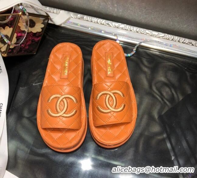 Reasonable Price Chanel Lambskin Platform Flat Slide Sandals G36901 Orange 2021