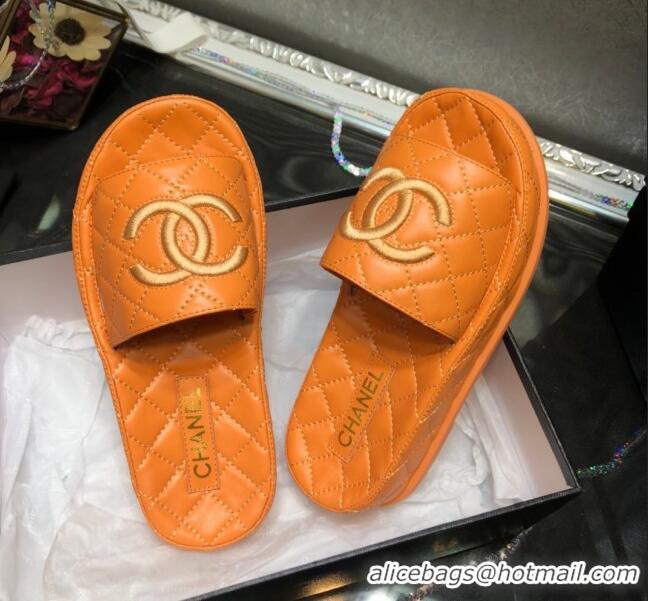 Reasonable Price Chanel Lambskin Platform Flat Slide Sandals G36901 Orange 2021