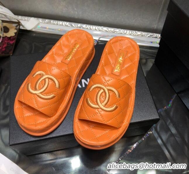 Reasonable Price Chanel Lambskin Platform Flat Slide Sandals G36901 Orange 2021