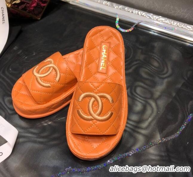 Reasonable Price Chanel Lambskin Platform Flat Slide Sandals G36901 Orange 2021