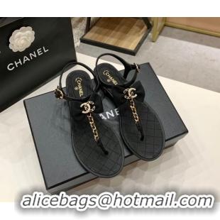 Custom Chanel Lambskin Flat Sandals With Bowknot 040282 Black 2021