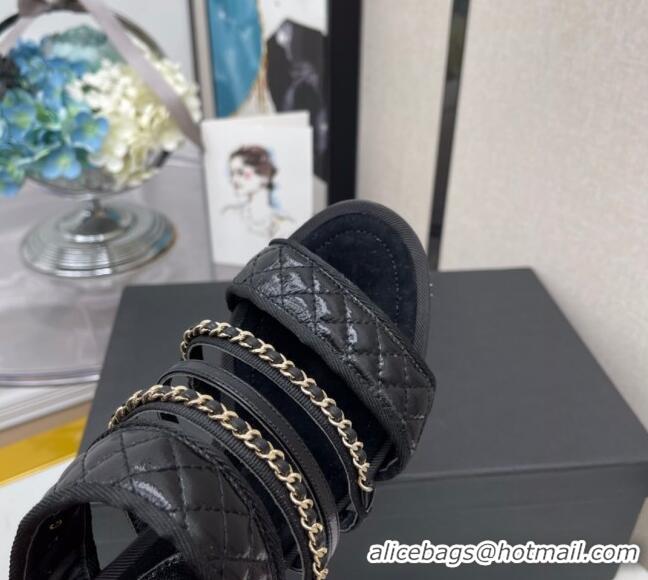 Unique Grade Chanel Chain Lambskin Heel Mule Sandals 040716 Black 2021