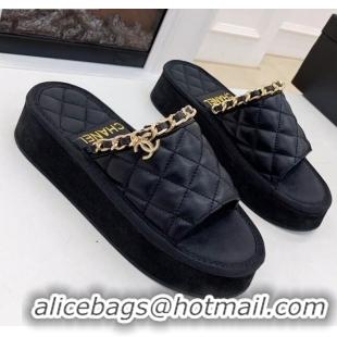 Discount Chanel Chain Platform Slide Sandals 040753 Black 2021