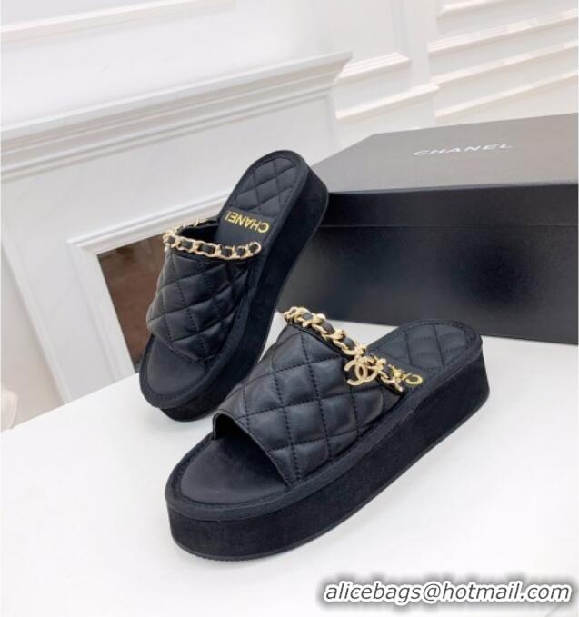 Discount Chanel Chain Platform Slide Sandals 040753 Black 2021