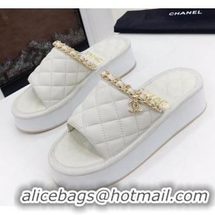 Good Quality Chanel Chain Platform Slide Sandals 040753 White 2021