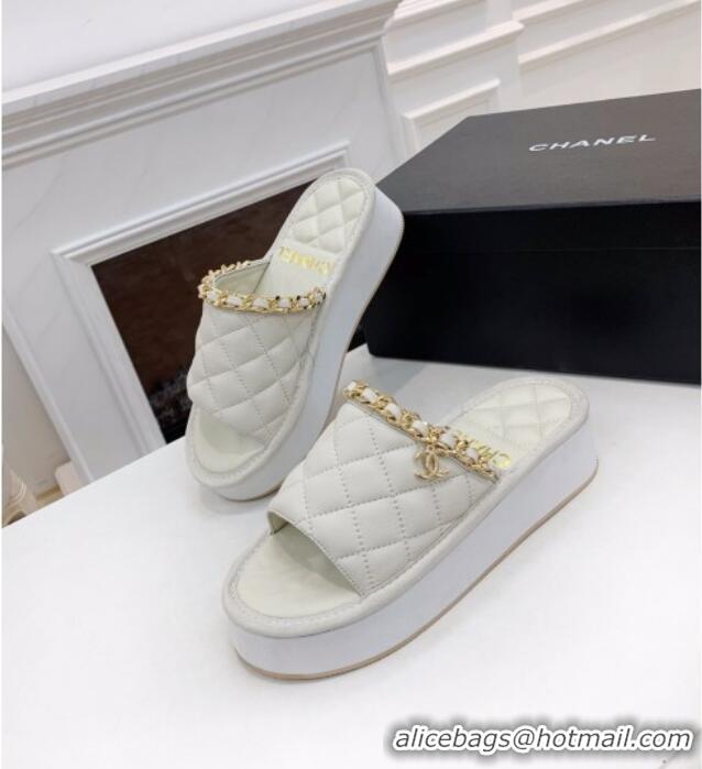 Good Quality Chanel Chain Platform Slide Sandals 040753 White 2021