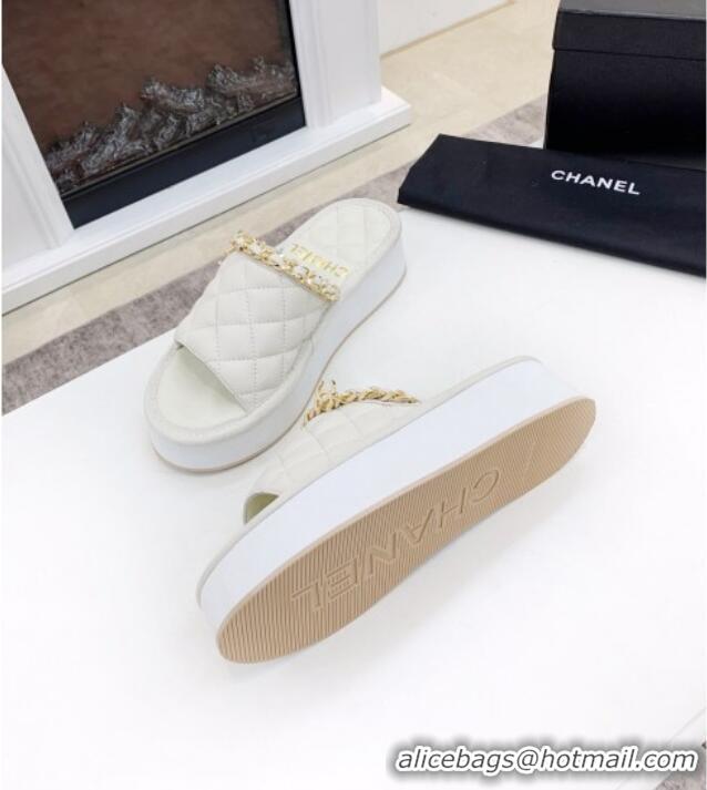 Good Quality Chanel Chain Platform Slide Sandals 040753 White 2021