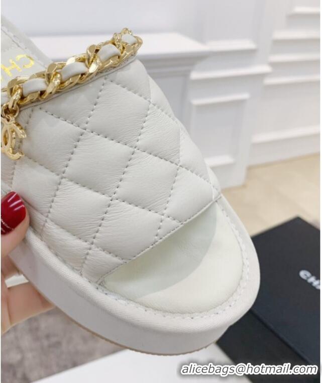 Good Quality Chanel Chain Platform Slide Sandals 040753 White 2021