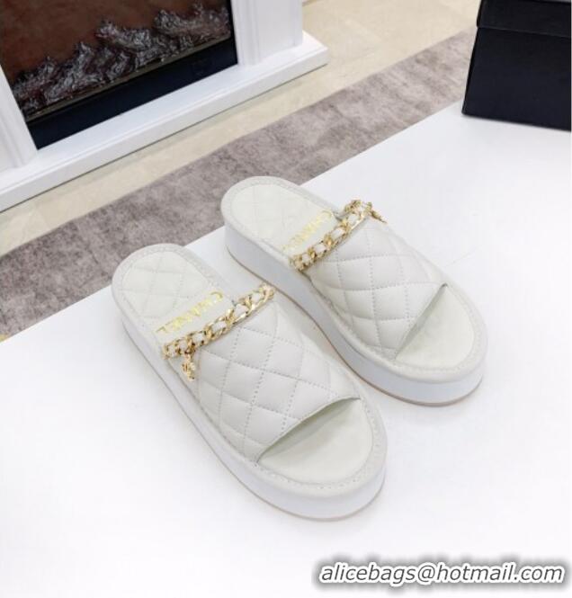 Good Quality Chanel Chain Platform Slide Sandals 040753 White 2021