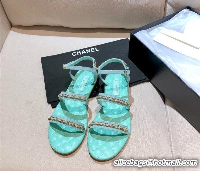 New Style Chanel Leather Chain Flat Sandals G36934 Blue 2021