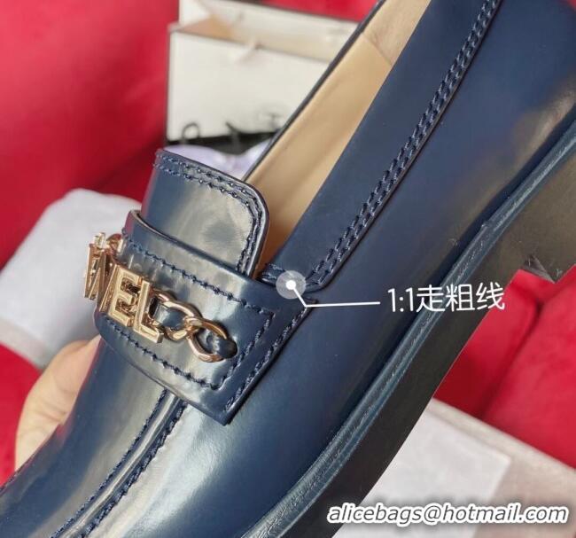 Top Quality Chanel Shiny Leather CAHNEL Charm Loafers 040765 Blue 2021