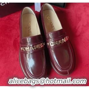 Best Design Chanel Shiny Leather CAHNEL Charm Loafers 040765 Burgundy 2021